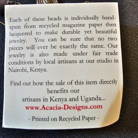 New Recycled Paper Beads Acacia Creation Artisan Necklace Earings Studio Kenya - Picture 10 of 14